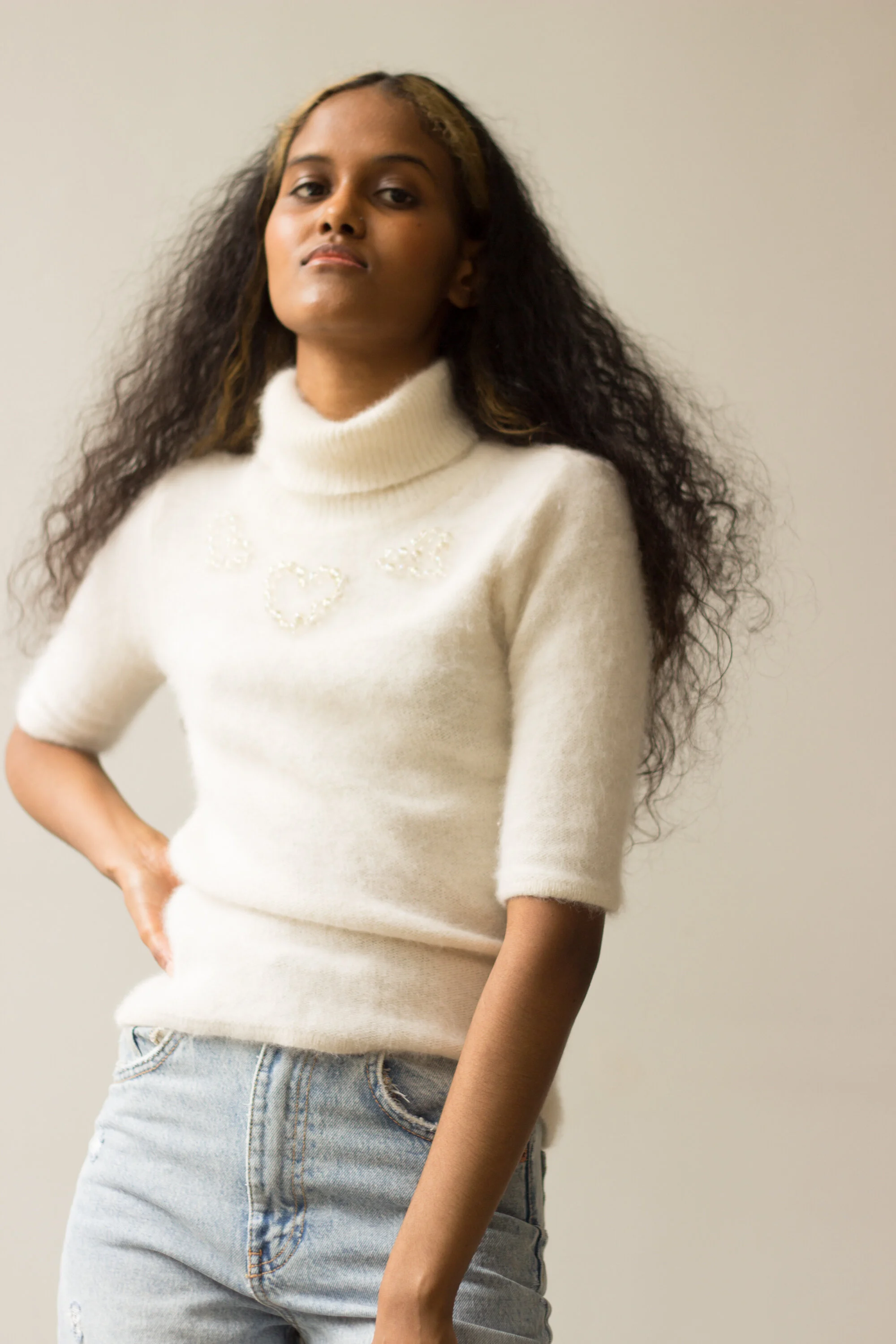 1990s Creme Angora Knit with Heart Beads — Wayward Collection